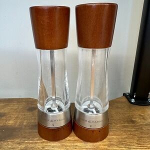 Cole & Mason Salt and Pepper Mill Set Wood Acrylic Stainless Steel 7.5 inch